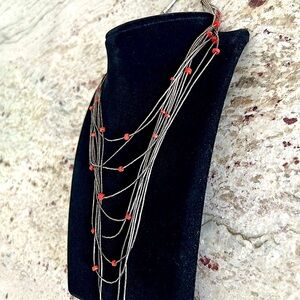 Vintage liquid silver and coral bead necklace